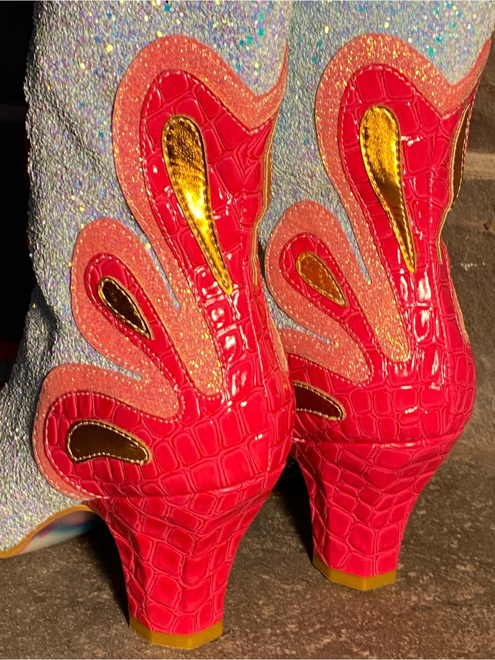 Irregular Choice sparkly Can-Can boots,hot pink patent,sky blue glitter,ribbon - Picture 6 of 16